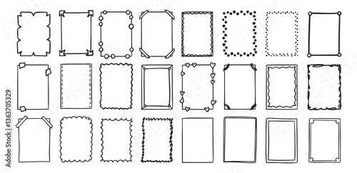 Hand drawn rectangle frame doodle vertical. Line style empty drawing textbox