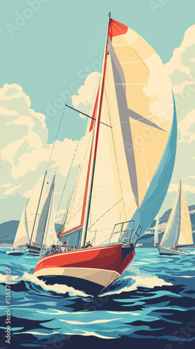 Vintage Monte Carlo Sailboat Race Poster Illustration for Diamond Regatta Event