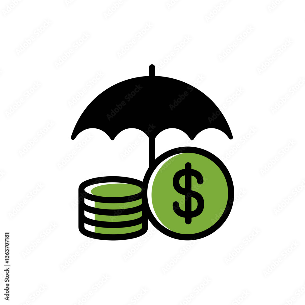 Minimalist Line Icon of Financial Protection with Umbrella