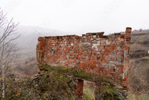 Ruins of a Brick Structure in a Rural Landscape