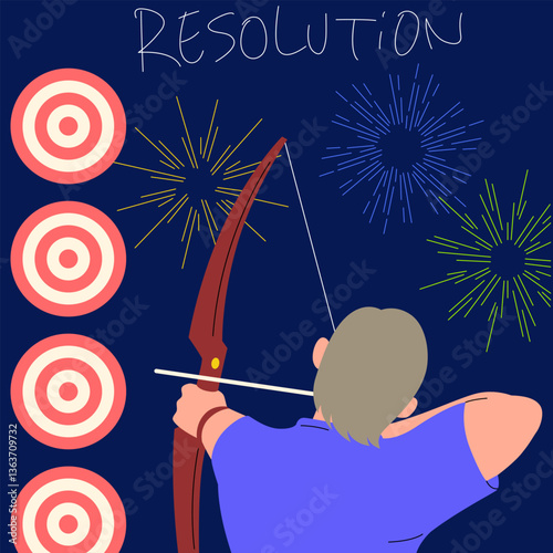 A person aiming at targets with a bow and arrow, symbolizing New Year's resolutions