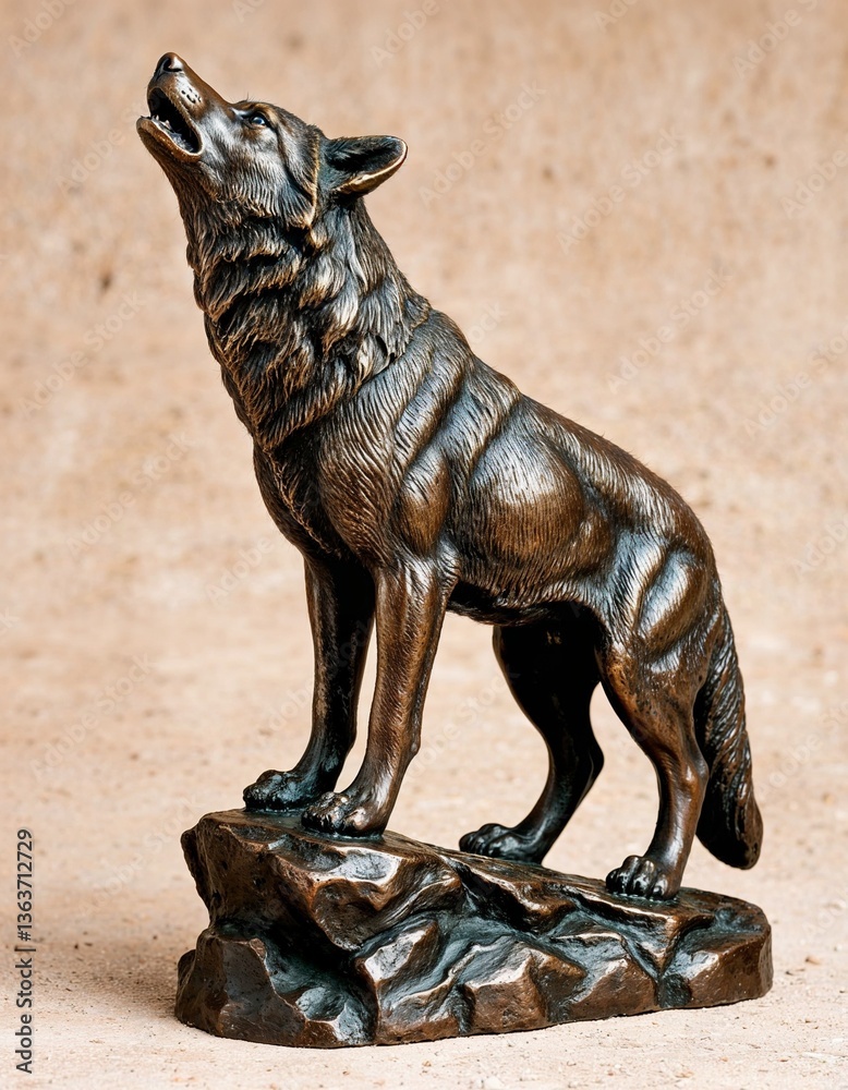 Fototapeta premium Bronze wolf statue (close-up), detailed and artistic design