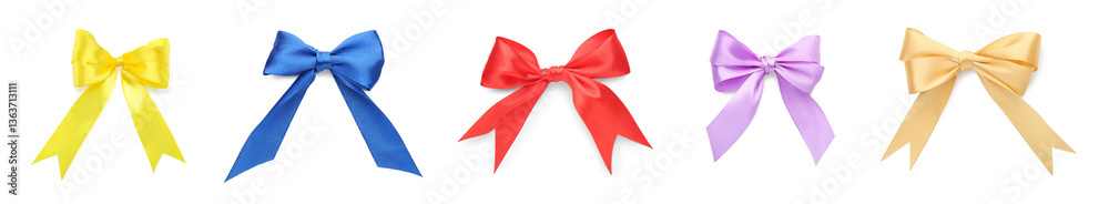 Fototapeta premium Different beautiful bows on white background, set