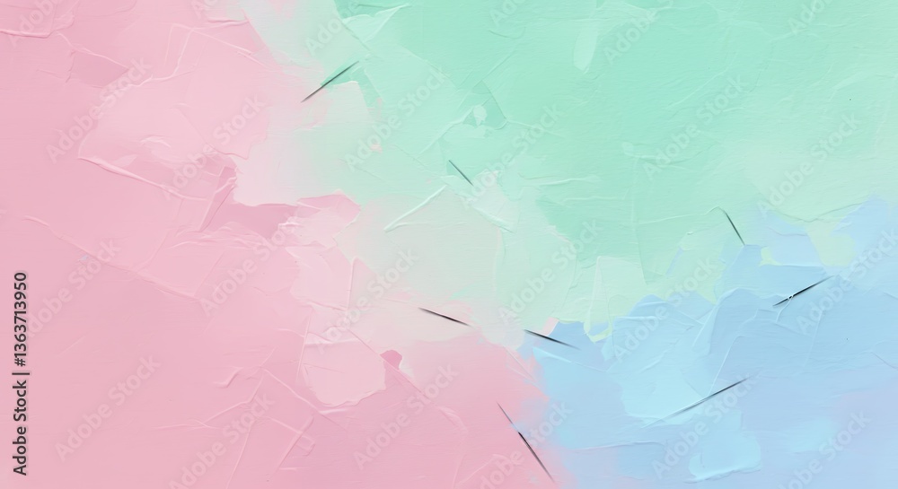 Fototapeta premium Pastel Pink Mint Green Light Blue Abstract Impasto Texture
