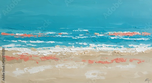 Textured Seascape Painting  Ocean  Beach  Waves  Sand  Art