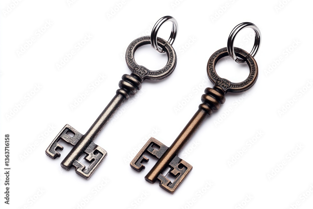 Two Antique Style Keys on White Background for Security Concepts Two Antique Style Keys on White Background for Security Concepts