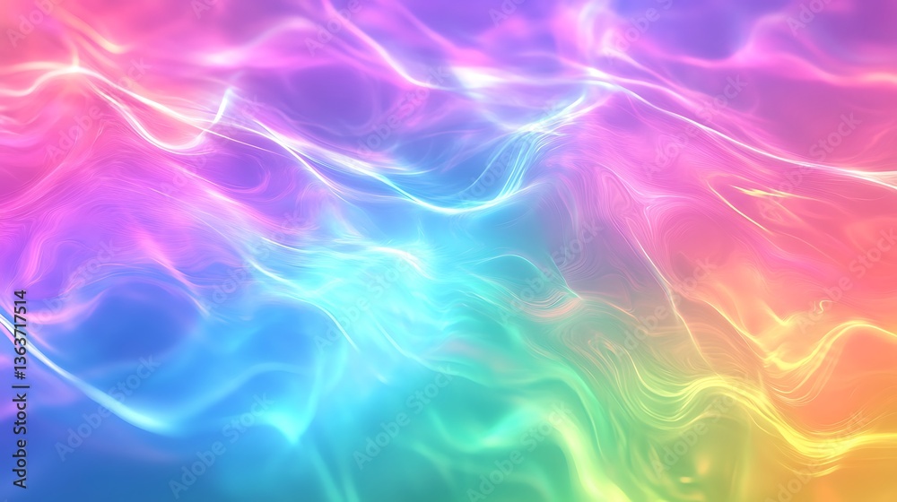 Fototapeta premium Colorful abstract composition with flowing gradients of blue, pink, purple, yellow, and green, creating a dynamic visual