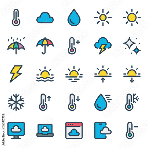Filled outline icons set for Weather.