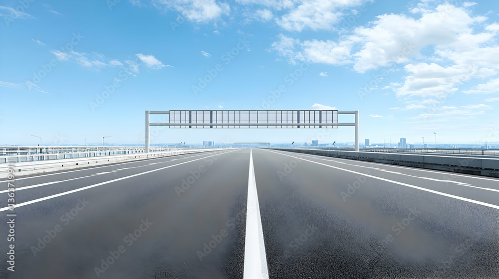 Fototapeta premium Empty Highway View With Cityscape Background