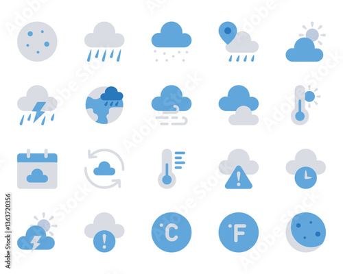 Blue color icons set for Weather.