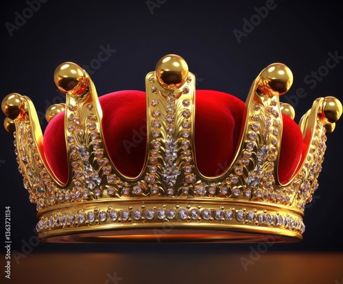 Royal gold crown with red velvet and diamonds	 photo