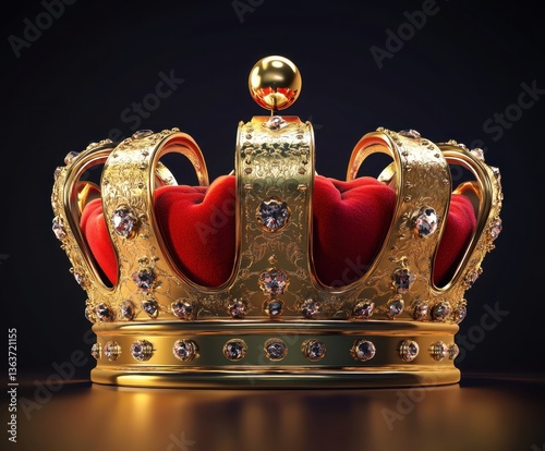Royal gold crown with red velvet and diamonds	 photo