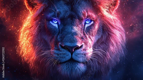 Obraz Fantasy lion design with colorful hair high resolution photo and wallpaper