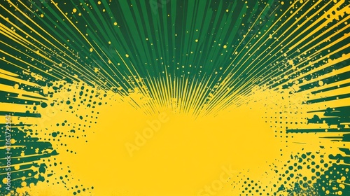 Abstract graphic design with a vibrant yellow central explosion radiating outward from a dark green background.