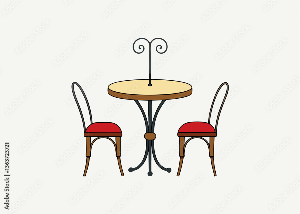 Cafe Table and Chairs: Capturing the essence of a Parisian café, with a charming round table and two elegant chairs, perfect for a romantic getaway. Cafe Table and Chairs: Capturing the essence of a Parisian café, with a charming round table and two elegant chairs, perfect for a romantic getaway.