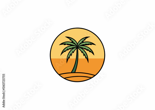 Tropical Paradise: A stylized depiction of a palm tree, rendered in vibrant hues of green and orange, evoking the warmth and tranquility of a tropical oasis. 