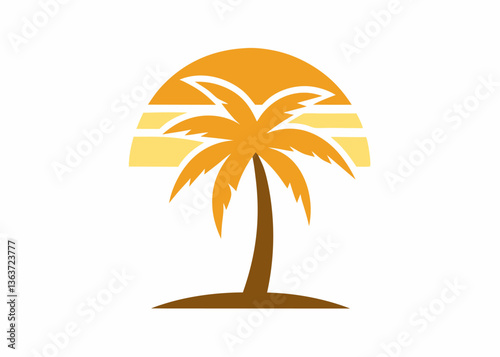 Tropical Paradise: An artistic rendering of a serene tropical scene featuring a silhouette of a palm tree and a setting sun, evoking warmth and relaxation.
