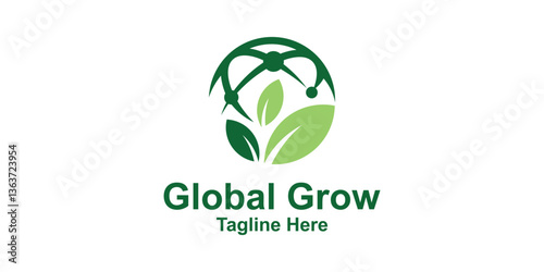 logo design combination world and leaf,nature logo,connect global,design simple