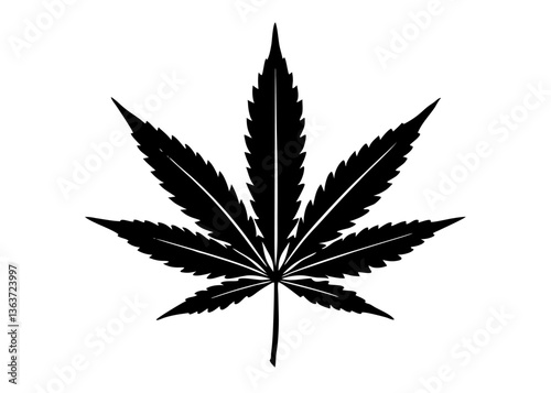 Cannabis Leaf Silhouette: A stark, high-contrast image of a cannabis leaf in black against a pale background.