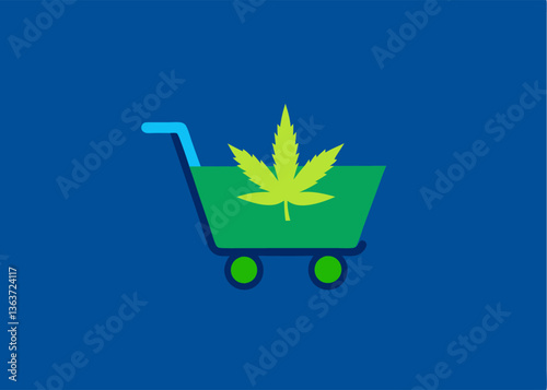 Cannabis Cart: A cannabis leaf symbol rests inside a shopping cart.