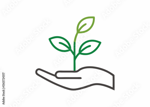 A Green Hand Nurturing Growth: A hand delicately cradles a vibrant, young plant, symbolizing new beginnings and the power of nurturing and sustainability