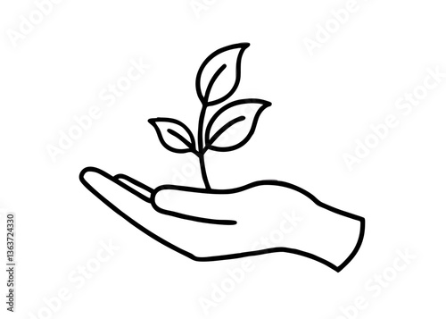 Nurturing Growth: A delicate sprout held gently in a hand, symbolizes growth, care, and the delicate balance of life, against an uncluttered backdrop. 