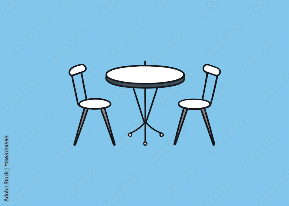 Minimalist Dining Set: A simple, clean illustration featuring a circular table and two chairs. This design captures the essence of functional design and minimalistic aesthetics. Minimalist Dining Set: A simple, clean illustration featuring a circular table and two chairs. This design captures the essence of functional design and minimalistic aesthetics.