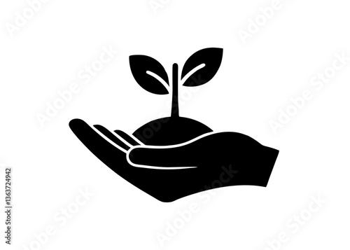 Nurturing Growth: A symbolic depiction of a nurturing hand cradling a growing plant, conveying themes of care, sustainability, and growth.