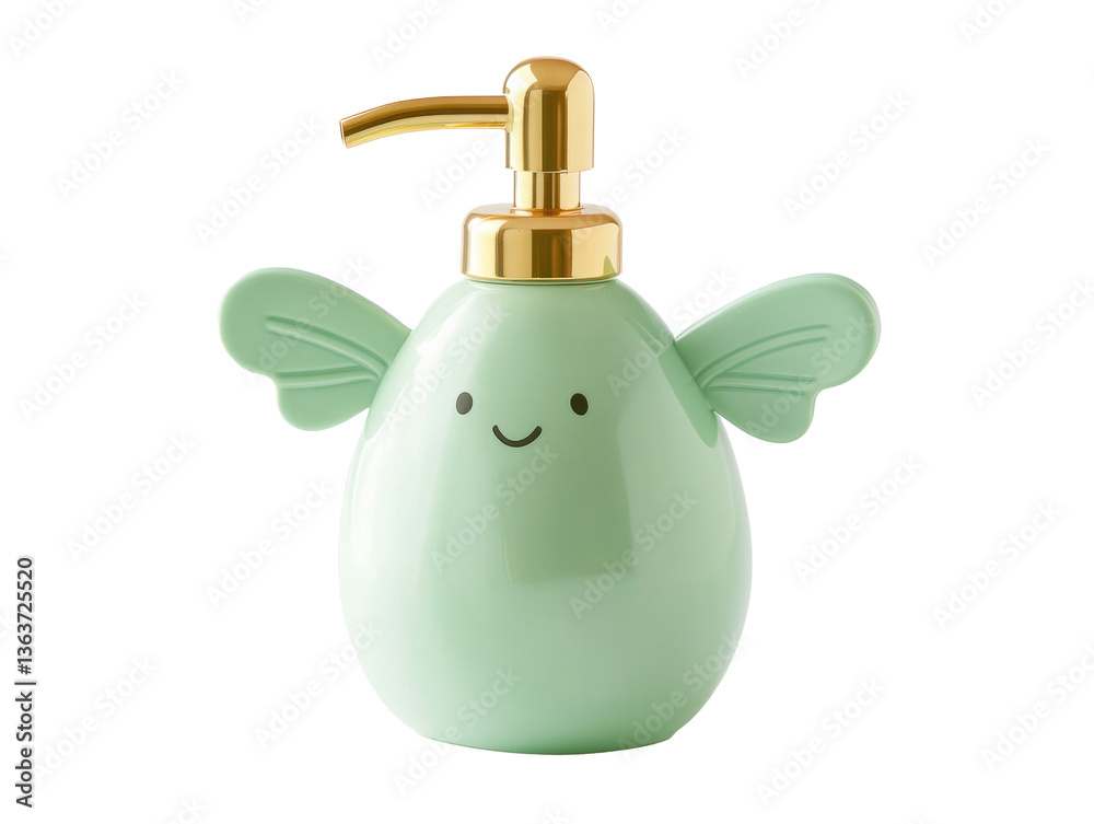 Fototapeta premium Cute green soap dispenser with wings adds charm to any bathroom on Transparent Background