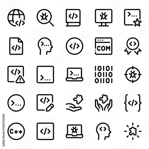 Outline icons set for Web development, programming.