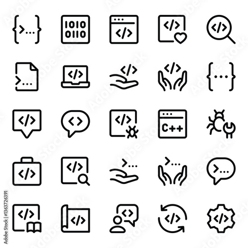 Outline icons set for Web development, programming.