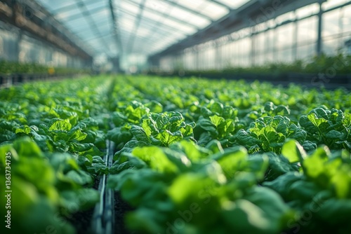 Lush greenery flourishes inside an advanced greenhouse designed for optimal plant growth. The facility utilizes state-of-the-art technology for cultivation Generative AI