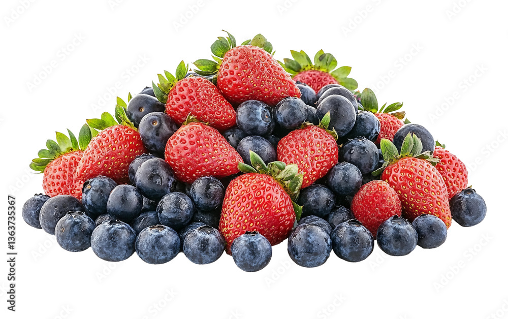 A pile of fresh strawberries and blueberries showcasing their vibrant colors and juicy texture Isolated on transparent background PNG A pile of fresh strawberries and blueberries showcasing their vibrant colors and juicy texture Isolated on transparent background PNG