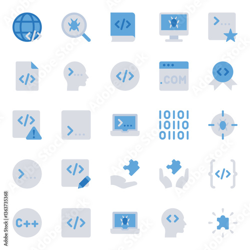 Blue color icons set for Web development, programming.