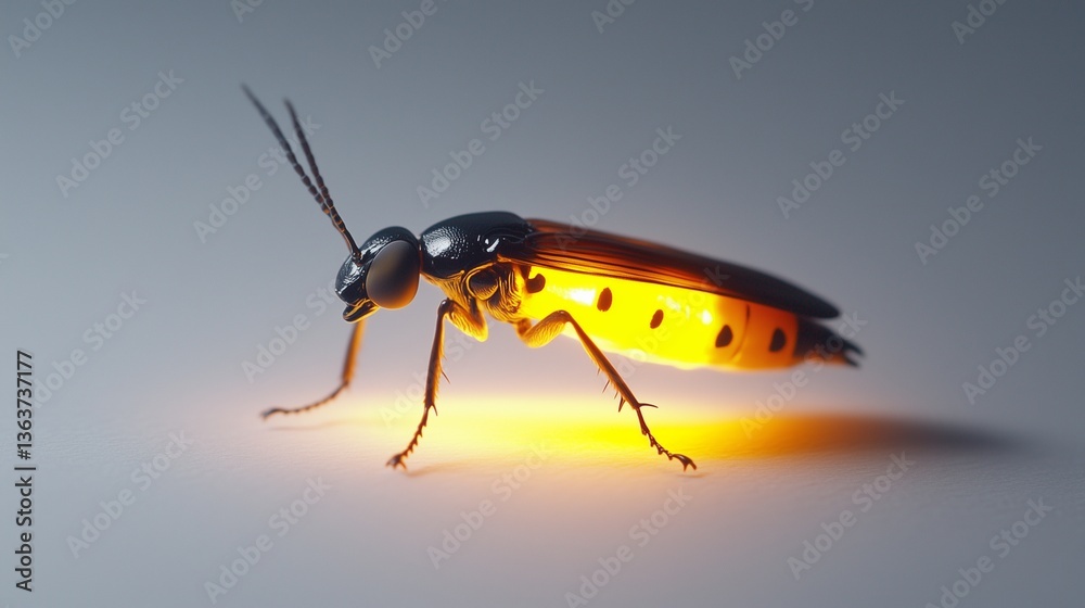 Fototapeta premium Luminous Firefly Glowing Intensely on a White Background
