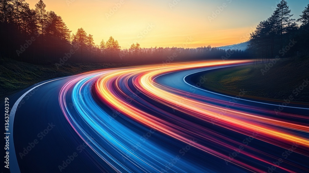 Naklejka premium Sunset Highway: A Journey of Speed and Light