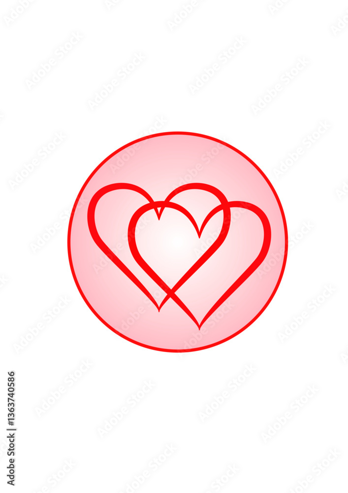 two hearts made of red lines superimposed drawn in a circle, interesting abstract vector graphic two hearts made of red lines superimposed drawn in a circle, interesting abstract vector graphic