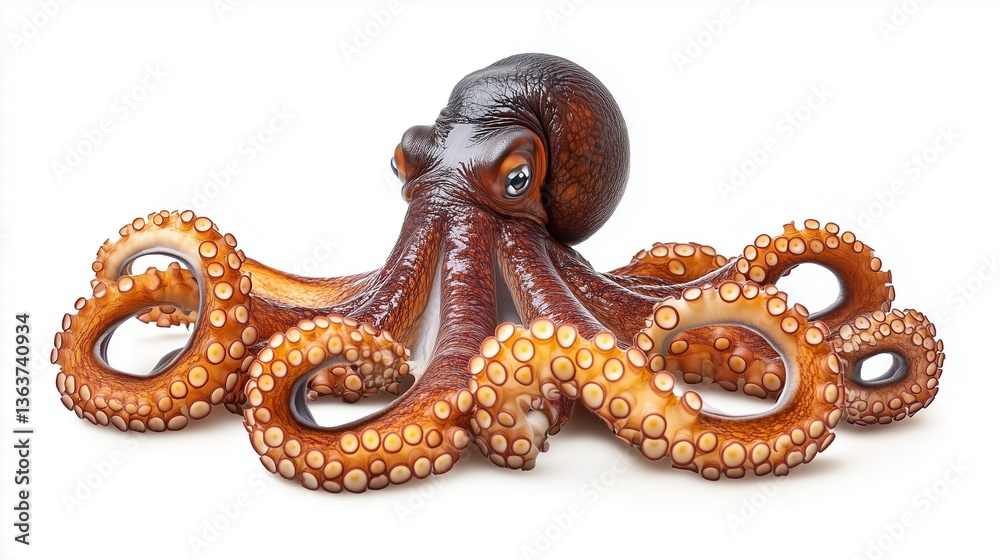 Obraz premium Mysterious Octopus Tentacles Extended on White Background