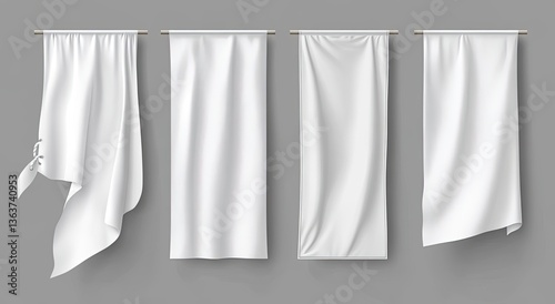 Blank white fabric banners hanging