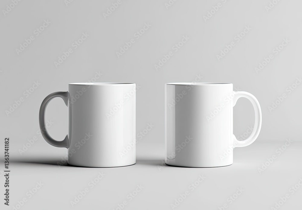 Two blank white mugs on plain background Two blank white mugs on plain background