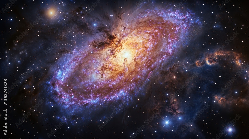 Fototapeta premium Majestic spiral galaxy glowing in vibrant colors against the vastness of space
