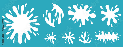 flat milk splash and blot doodle isolated elements set. Isolated vector white milk shapes for product design, advertising