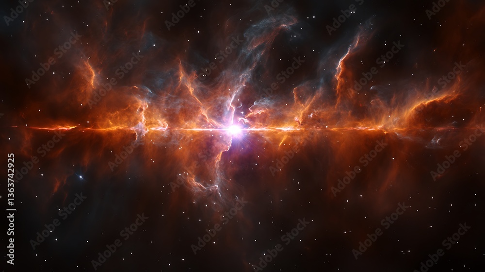 Fototapeta premium Bright star in fiery nebula.