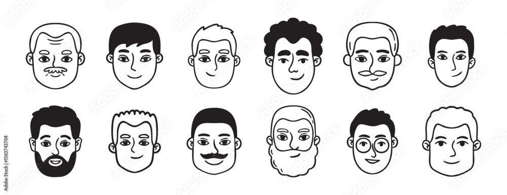 men portraits male doodles set doodle hand drawn icon set. Outline drawing man heads and faces line clipart symbol collection. men portraits male doodles set doodle hand drawn icon set. Outline drawing man heads and faces line clipart symbol collection.