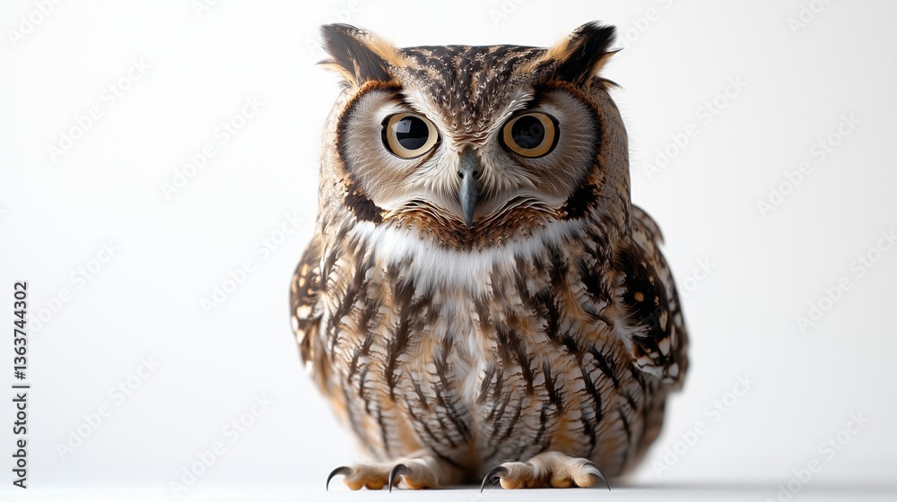 Fototapeta premium Wise Owl Staring Intently on a White Background