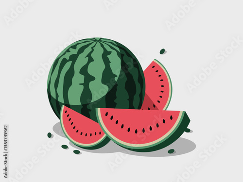 Fresh Watermelon with Slice and Seeds illustration