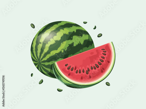 Fresh Watermelon with Slice and Seeds illustration