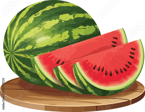 Fresh Watermelon with Slice and Seeds illustration