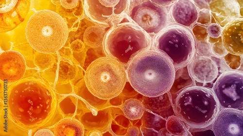 Microscopic Cells. Abstract illustration of cellular structures, biology concept.