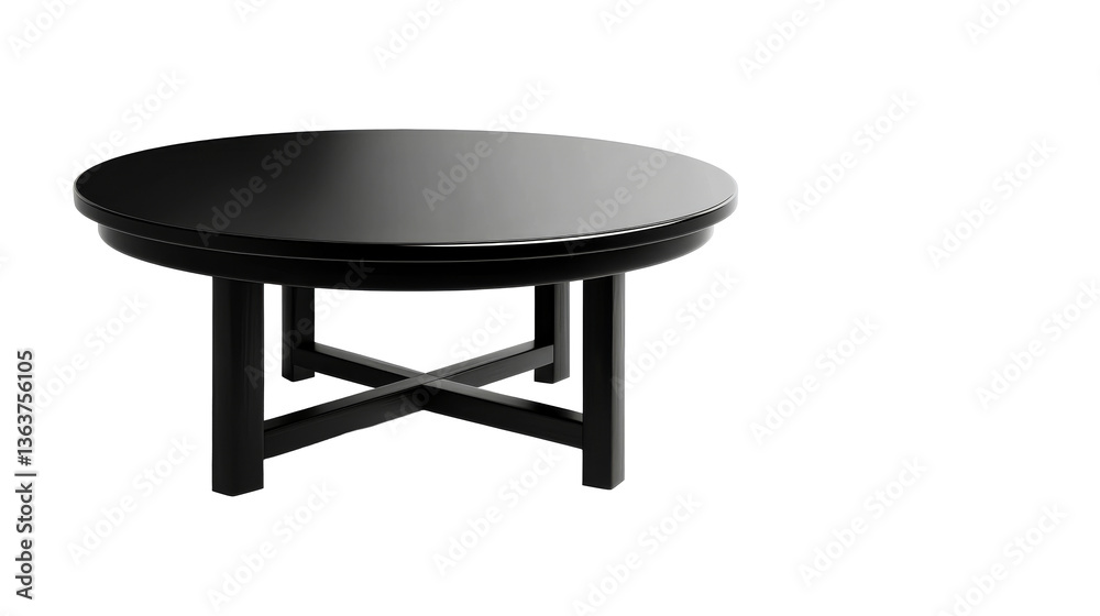 Stylish round black table with crossed legs, cut out transparent